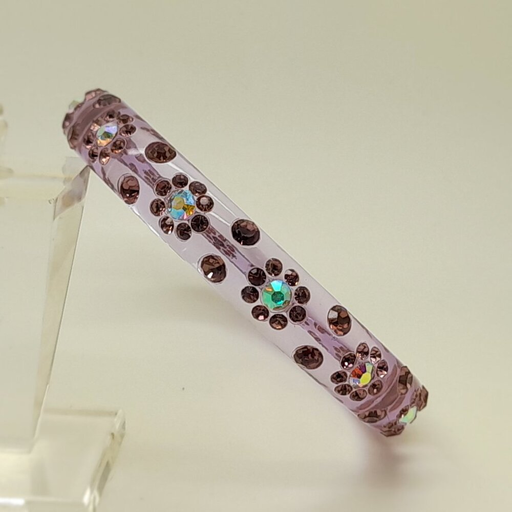 light purple round transporent Plastic flower rhineston fashion bangle bracelet - Picture 4 of 5